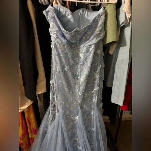XL Blue Strapless Mermaid Prom Dress- BLUE - Picture 4 of 4